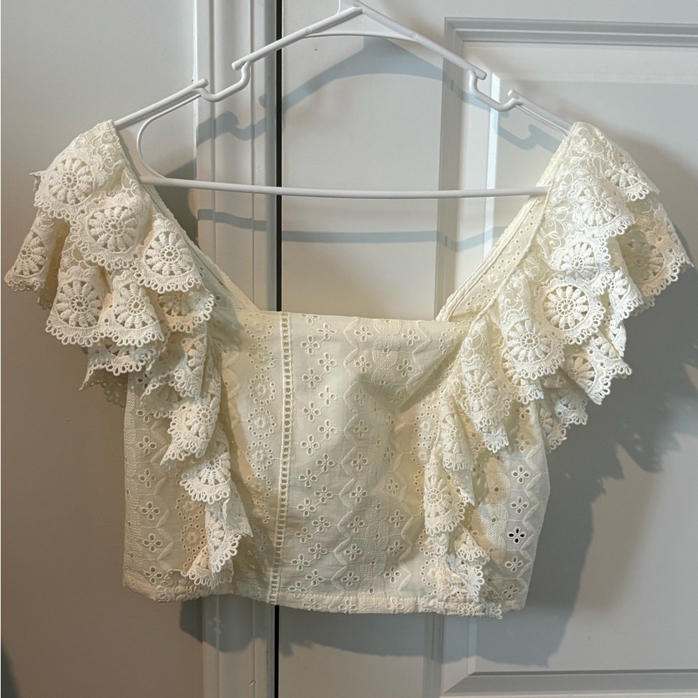 Altar'd State Cream Eyelet Ruffle Blouse lace festival boho medium Festival
